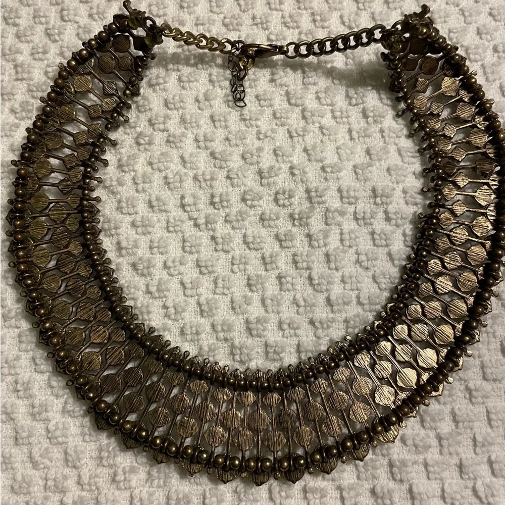 Zara Crystal Rhinestone Diamante Statement Necklace Elegant Gold Bronze - Picture 6 of 7